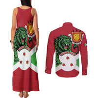 Personalized Burundi Couples Matching Tank Maxi Dress and Long Sleeve Button Shirt Lion and Coat Of Arms - Flag Style