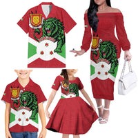 Personalized Burundi Family Matching Off The Shoulder Long Sleeve Dress and Hawaiian Shirt Lion and Coat Of Arms - Flag Style