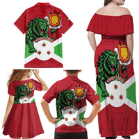Personalized Burundi Family Matching Off Shoulder Maxi Dress and Hawaiian Shirt Lion and Coat Of Arms - Flag Style