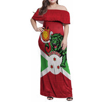 Personalized Burundi Family Matching Off Shoulder Maxi Dress and Hawaiian Shirt Lion and Coat Of Arms - Flag Style