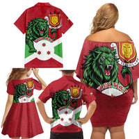 Personalized Burundi Family Matching Off Shoulder Short Dress and Hawaiian Shirt Lion and Coat Of Arms - Flag Style