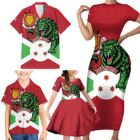 Personalized Burundi Family Matching Short Sleeve Bodycon Dress and Hawaiian Shirt Lion and Coat Of Arms - Flag Style