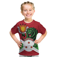 Personalized Burundi Kid T Shirt Lion and Coat Of Arms - Flag Style