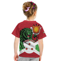 Personalized Burundi Kid T Shirt Lion and Coat Of Arms - Flag Style