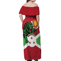 Personalized Burundi Off Shoulder Maxi Dress Lion and Coat Of Arms - Flag Style