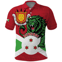 Personalized Burundi Polo Shirt Lion and Coat Of Arms - Flag Style