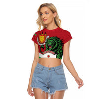 Personalized Burundi Raglan Cropped T Shirt Lion and Coat Of Arms - Flag Style