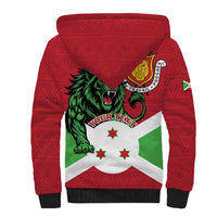 Personalized Burundi Sherpa Hoodie Lion and Coat Of Arms - Flag Style