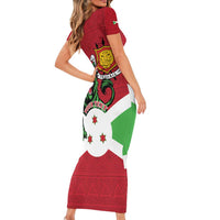 Personalized Burundi Short Sleeve Bodycon Dress Lion and Coat Of Arms - Flag Style