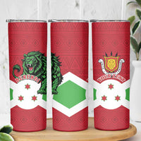Personalized Burundi Skinny Tumbler Lion and Coat Of Arms - Flag Style