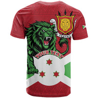 Personalized Burundi T Shirt Lion and Coat Of Arms - Flag Style