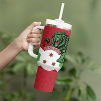 Personalized Burundi Tumbler With Handle Lion and Coat Of Arms - Flag Style