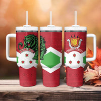 Personalized Burundi Tumbler With Handle Lion and Coat Of Arms - Flag Style