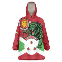 Personalized Burundi Wearable Blanket Hoodie Lion and Coat Of Arms - Flag Style