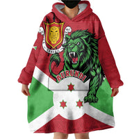 Personalized Burundi Wearable Blanket Hoodie Lion and Coat Of Arms - Flag Style