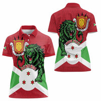 Personalized Burundi Women Polo Shirt Lion and Coat Of Arms - Flag Style