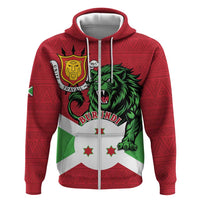 Personalized Burundi Zip Hoodie Lion and Coat Of Arms - Flag Style
