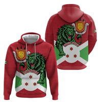 Personalized Burundi Zip Hoodie Lion and Coat Of Arms - Flag Style