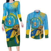 Personalized Rwanda Independence Day Couples Matching Long Sleeve Bodycon Dress and Long Sleeve Button Shirt Coat Of Arms Imigongo Pattern