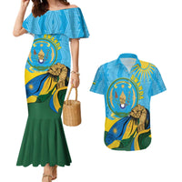 Personalized Rwanda Independence Day Couples Matching Mermaid Dress and Hawaiian Shirt Coat Of Arms Imigongo Pattern