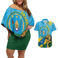Personalized Rwanda Independence Day Couples Matching Off Shoulder Short Dress and Hawaiian Shirt Coat Of Arms Imigongo Pattern