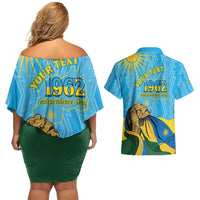 Personalized Rwanda Independence Day Couples Matching Off Shoulder Short Dress and Hawaiian Shirt Coat Of Arms Imigongo Pattern