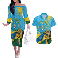 Personalized Rwanda Independence Day Couples Matching Off The Shoulder Long Sleeve Dress and Hawaiian Shirt Coat Of Arms Imigongo Pattern