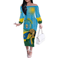 Personalized Rwanda Independence Day Family Matching Off The Shoulder Long Sleeve Dress and Hawaiian Shirt Coat Of Arms Imigongo Pattern