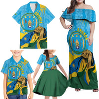 Personalized Rwanda Independence Day Family Matching Off Shoulder Maxi Dress and Hawaiian Shirt Coat Of Arms Imigongo Pattern
