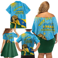 Personalized Rwanda Independence Day Family Matching Off Shoulder Short Dress and Hawaiian Shirt Coat Of Arms Imigongo Pattern
