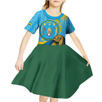 Personalized Rwanda Independence Day Kid Short Sleeve Dress Coat Of Arms Imigongo Pattern