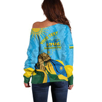 Personalized Rwanda Independence Day Off Shoulder Sweater Coat Of Arms Imigongo Pattern