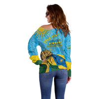 Personalized Rwanda Independence Day Off Shoulder Sweater Coat Of Arms Imigongo Pattern
