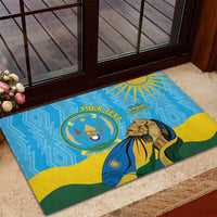 Personalized Rwanda Independence Day Rubber Doormat Coat Of Arms Imigongo Pattern