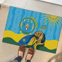 Personalized Rwanda Independence Day Rubber Doormat Coat Of Arms Imigongo Pattern