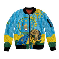 Personalized Rwanda Independence Day Sleeve Zip Bomber Jacket Coat Of Arms Imigongo Pattern