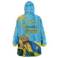 Personalized Rwanda Independence Day Wearable Blanket Hoodie Coat Of Arms Imigongo Pattern