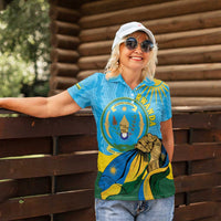 Personalized Rwanda Independence Day Women Polo Shirt Coat Of Arms Imigongo Pattern