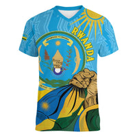 Personalized Rwanda Independence Day Women V-Neck T-Shirt Coat Of Arms Imigongo Pattern