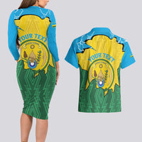 Personalized Rwanda Couples Matching Long Sleeve Bodycon Dress and Hawaiian Shirt Coat Of Arms Imigongo Pattern - Sporty Style