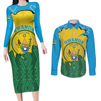 Personalized Rwanda Couples Matching Long Sleeve Bodycon Dress and Long Sleeve Button Shirt Coat Of Arms Imigongo Pattern - Sporty Style