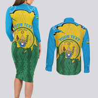 Personalized Rwanda Couples Matching Long Sleeve Bodycon Dress and Long Sleeve Button Shirt Coat Of Arms Imigongo Pattern - Sporty Style