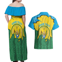 Personalized Rwanda Couples Matching Off Shoulder Maxi Dress and Hawaiian Shirt Coat Of Arms Imigongo Pattern - Sporty Style