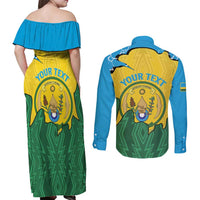 Personalized Rwanda Couples Matching Off Shoulder Maxi Dress and Long Sleeve Button Shirt Coat Of Arms Imigongo Pattern - Sporty Style