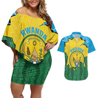 Personalized Rwanda Couples Matching Off Shoulder Short Dress and Hawaiian Shirt Coat Of Arms Imigongo Pattern - Sporty Style