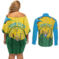 Personalized Rwanda Couples Matching Off Shoulder Short Dress and Long Sleeve Button Shirt Coat Of Arms Imigongo Pattern - Sporty Style