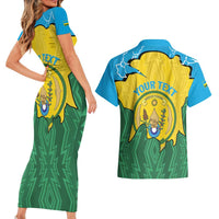 Personalized Rwanda Couples Matching Short Sleeve Bodycon Dress and Hawaiian Shirt Coat Of Arms Imigongo Pattern - Sporty Style