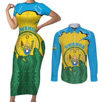 Personalized Rwanda Couples Matching Short Sleeve Bodycon Dress and Long Sleeve Button Shirt Coat Of Arms Imigongo Pattern - Sporty Style