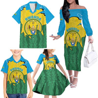 Personalized Rwanda Family Matching Off The Shoulder Long Sleeve Dress and Hawaiian Shirt Coat Of Arms Imigongo Pattern - Sporty Style