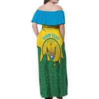 Personalized Rwanda Family Matching Off Shoulder Maxi Dress and Hawaiian Shirt Coat Of Arms Imigongo Pattern - Sporty Style